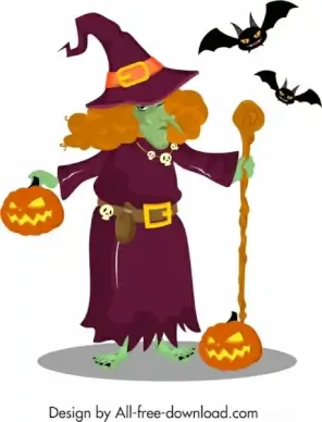 old witch icon horror design cartoon character sketch