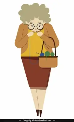 old woman icon knitting job sketch cartoon character