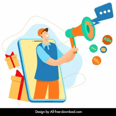 online advertising design elements announcer ecommerce elements sketch cartoon design 