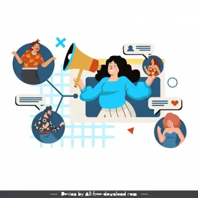 online advertising design elements dynamic cartoon characters communication sketch