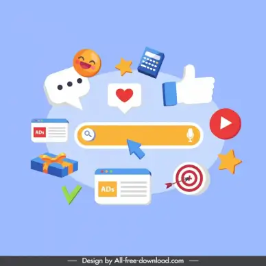 online advertising design elements modern flat symbols sketch