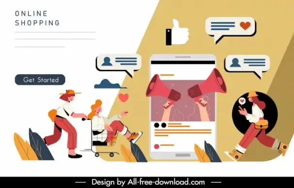 online advertising poster template flat dynamic cartoon design media ecommerce elements sketch