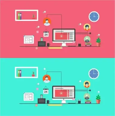 online communication design on various colored backgrounds