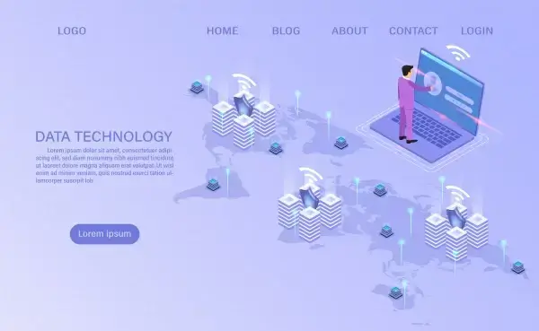 online computing technology big data flow processing concept 3d servers and datacenter isometric flat design vector illustration