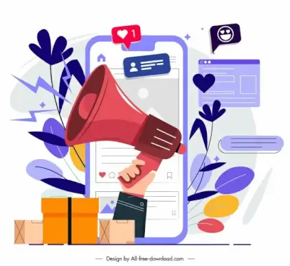 online marketing background speaker smartphone sketch
