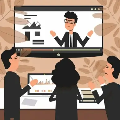 online meeting background people screen icons cartoon design