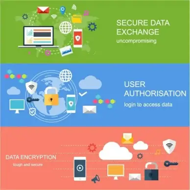 online security concepts illustration with flat color banners