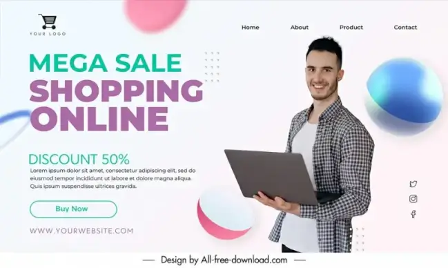 online shopping landing page template realistic modern 