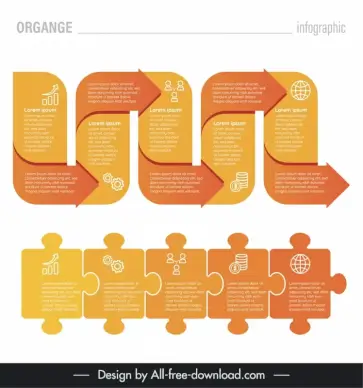orange infographic template symmetric arrow puzzle joints connection
