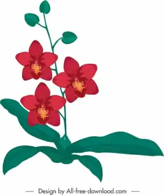 orchid flora icon classical red green handdrawn sketch
