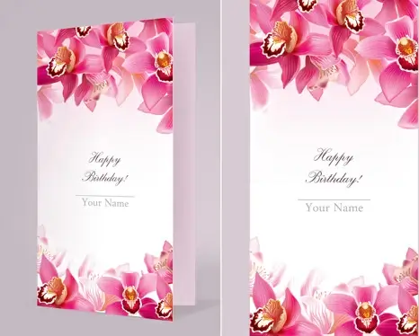 orchids happy birthday card vector