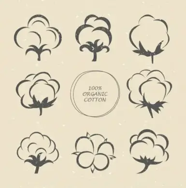 organic cotton advertisement silk flowers icons retro sketch