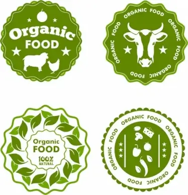 organic food label sets circle design in green