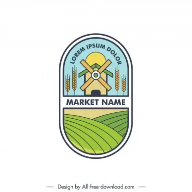 organic  product logo flat classic field wheat windmill