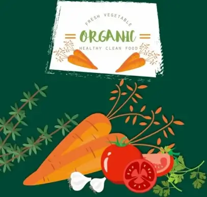 organic vegetable advertising carrot tomato garlic icons