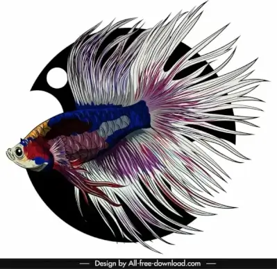 ornamental fish icon elegant gaudy tail sketch