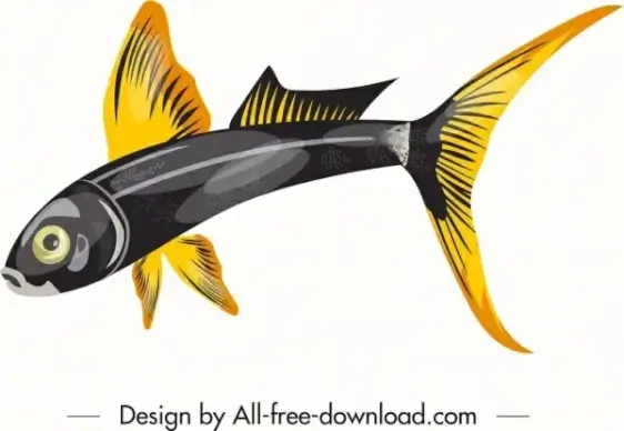 ornamental fish icon shiny yellow black sketch
