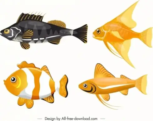 ornamental fishes icons modern colored design