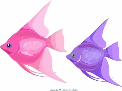 ornamental fishes icons pinkviolet design