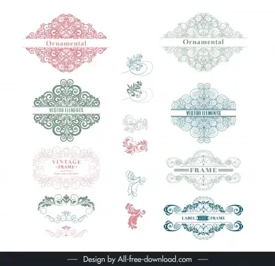 ornate vintage design elements classical symmetric curves shapes
