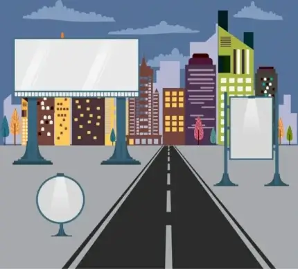 outdoor advertising panels various shiny styles city background