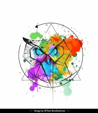owl animal tattoo template symmetric design grunge decor