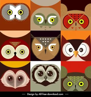 owl faces backgrounds colorful flat symmetric sketch