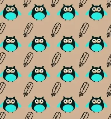 owls and feathers background repeating pattern design