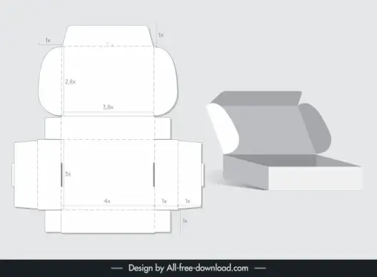 packaging design elements flat papercut 3d open box sketch symmetric design 