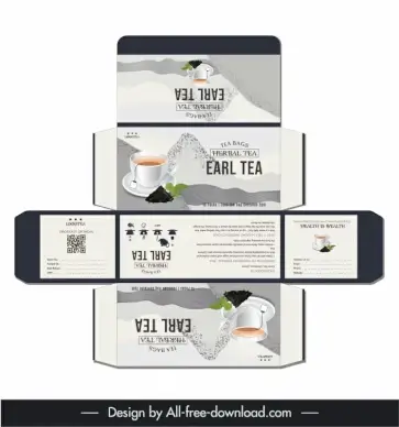packaging design for herbal tea box template flat elegant tea cup leaf decor