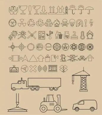 packing symbols collection with black white illustration