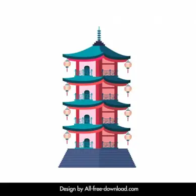 pagoda sign icon classical oriental tower shape sketch
