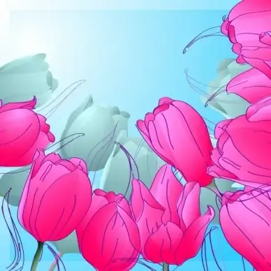 tulips painting bright colored handdrawn sketch