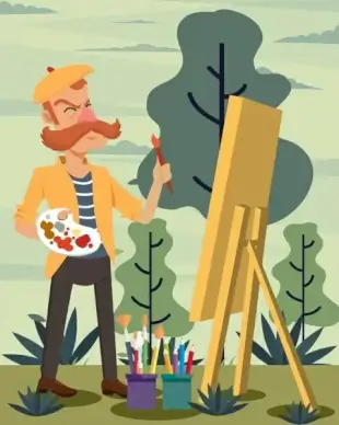 painter work drawing moustache man icon colored cartoon