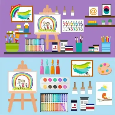 painting art elements illustration with tools symbols