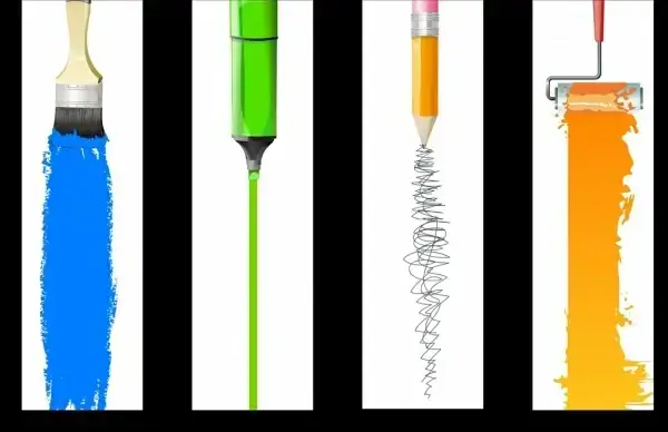 painting tools icons pencil marker paintbrush realistic design