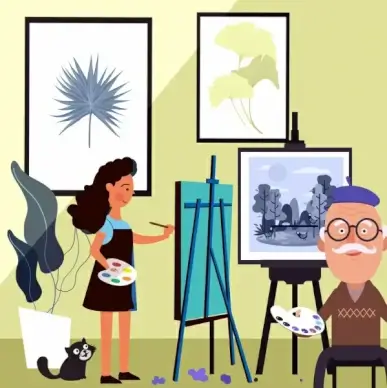 painting work background studio artists icons cartoon design