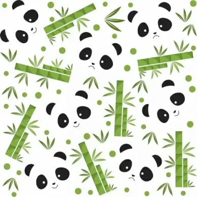 panda bamboo background bear face icons flat repeating