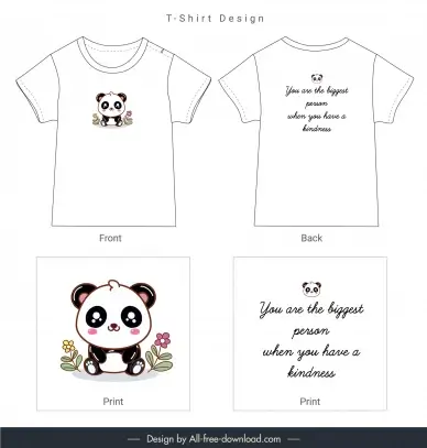  panda t shirt template cute flat cartoon