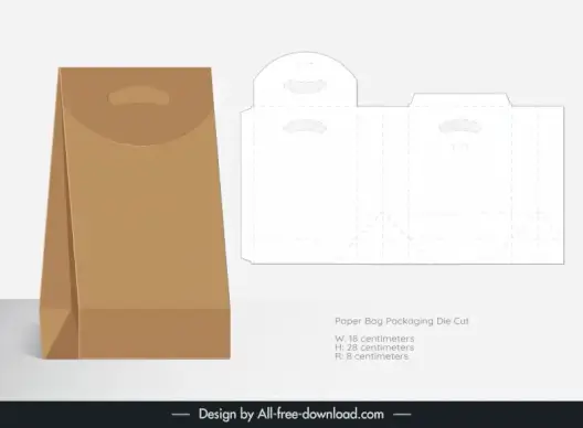 paper bag packaging instruction template flat 3d mockup and die cut outline modern design 