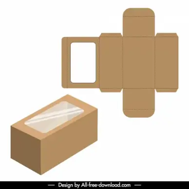paper box packaging template flat die cut symmetric shape 3d transparent box sketch