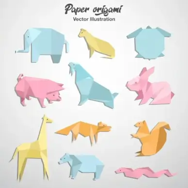paper origami collection colored animals shapes
