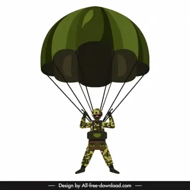parachute troops soldier icon flat cartoon sketch