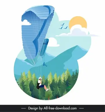 paragliding design elements dynamic cartoon 