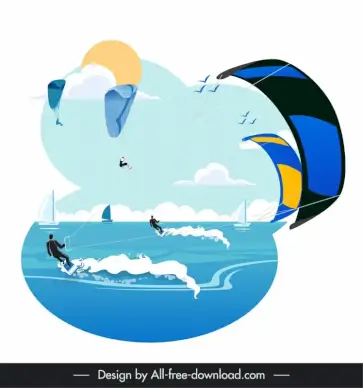 paragliding design elements sea activity scene 