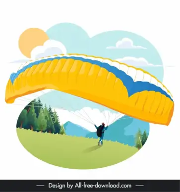 paragliding sport design elements dynamic cartoon scene 