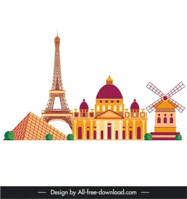 paris design elements famous historical architectures sketch