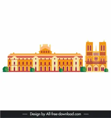 paris tourism design elements flat historical architectures sketch