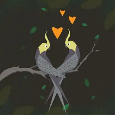 parrot couple background floating hearts decor plant vignette