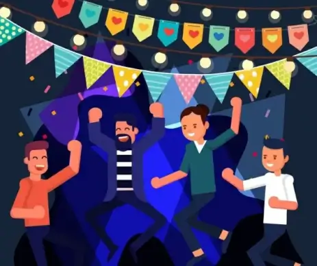 party background joyful people flag ribbon cartoon design